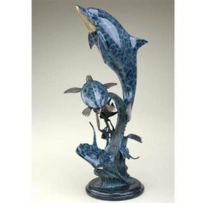 SPI Home Dolphin Seaworld Brass Sculpture – Ocean-Inspired Coastal Accent, 29" Tall