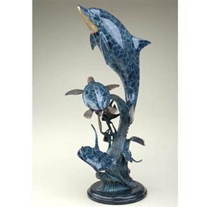 SPI Home Dolphin Seaworld Brass Sculpture – Ocean-Inspired Coastal Accent, 29" Tall - 1 of 4