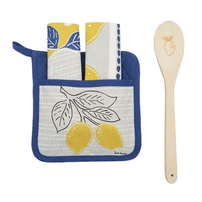 2pc Cotton Striped Oven Mitt and Pot Holder Set Blue - Threshold™