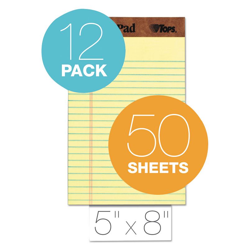 TOPS "The Legal Pad" Ruled Perforated Pads 5 x 8 Canary 50 Sheets Dozen 7501, 4 of 6