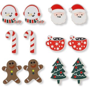 6 Pairs Hypoallergenic Christmas Stud Earrings Set with Festive Holiday Designs. - 1 of 4