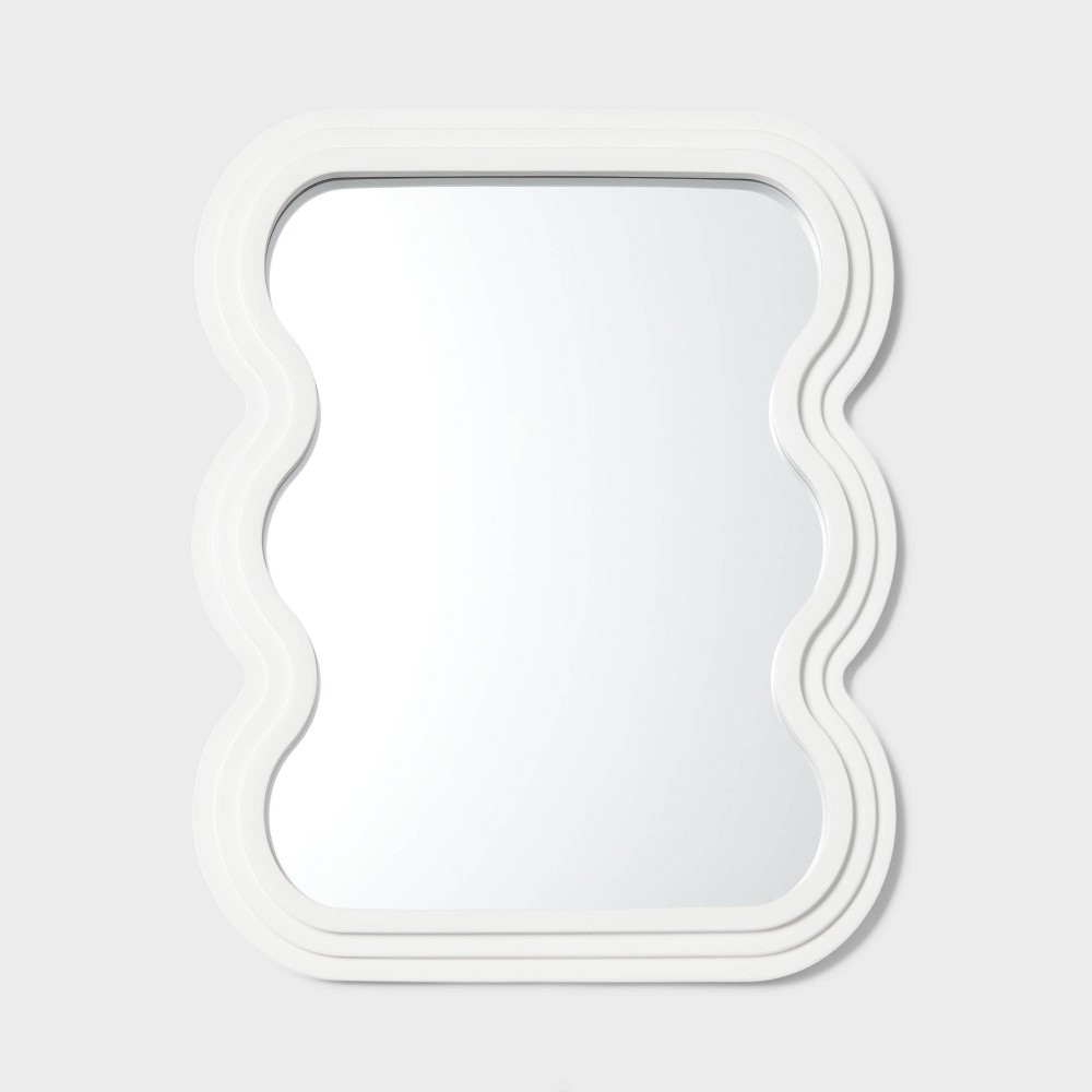 Photos - Wallpaper Wave Kids' Mirror White - Pillowfort™: Squiggly Wavy Decorative Wall Sculpture, Resin & Glass, 20"x16"