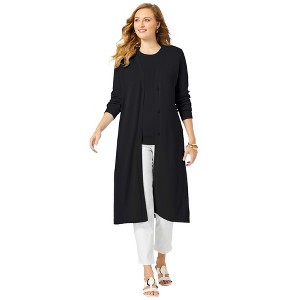 Jessica London Women's Plus Size Fine Gauge Duster Cardigan - 1 of 4
