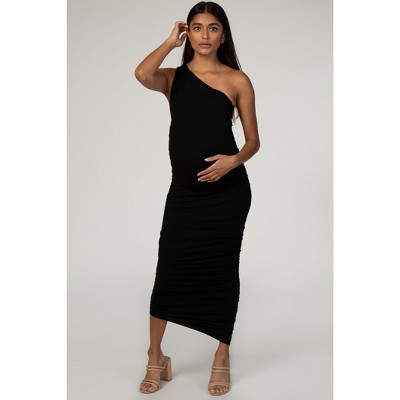 PinkBlush Black Ruched One Shoulder Maternity Dress
