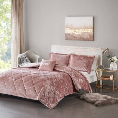 Blush Velvet Twin/Twin XL Duvet Cover Set with Quilted Design