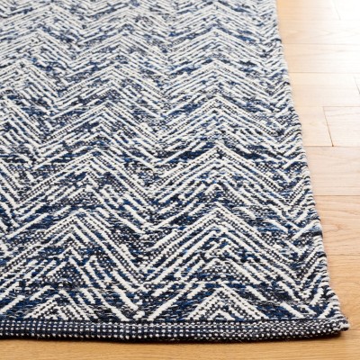 Navy and White Wool Chevron 4' x 6' Handmade Rug