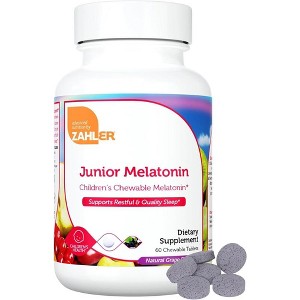 Zahler Junior Melatonin, Supports Restful & Quality Sleep, Natural Grape Flavor, Kosher Dietary Supplement - 60 Chewable Tablets - 1 of 4