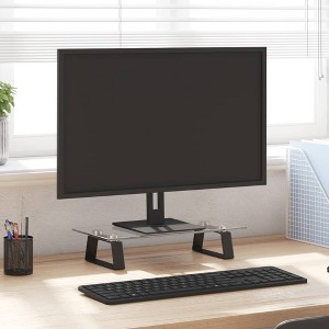 vidaXL Monitor Stand Black 15.7 in.x7.9 in.x3.1 in. Tempered Glass and Metal - 1 of 4