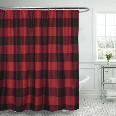 Buffalo Check Fabric Shower Curtain 72" x 72" Burgundy/Black by Sweet Home Collection®