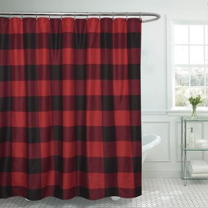 Buffalo Check Fabric Shower Curtain 72" x 72" Burgundy/Black by Sweet Home Collection® - 1 of 4