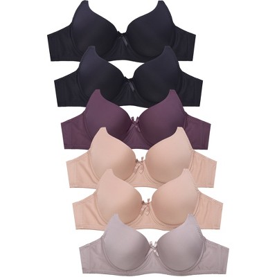 PACK OF 6 SOFRA WOMEN'S FULL COVERAGE SOLID T SHIRT BRA NEUTRAL COLORS (BR4250P7) Multicolor 34A