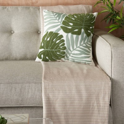 18"x18" Life Styles Embroidered Leaves Square Throw Pillow Green - Mina Victory