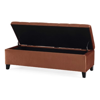 GDFStudio Wendover 50" Velvet/Fabric Tufted Pine Storage Ottoman with Birch Leg