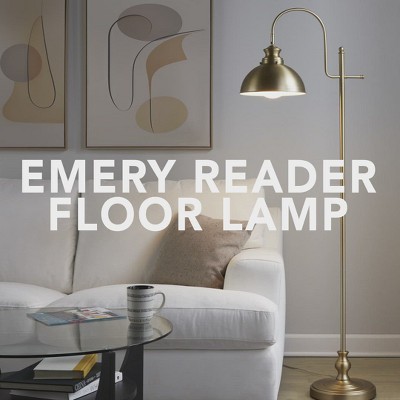 Emery Adjustable Nickel Industrial Floor Lamp with Metal Shade