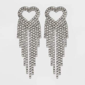 Pave Heart with Fringe Cubic Zirconia Drop Earrings - Wild Fable™ Silver