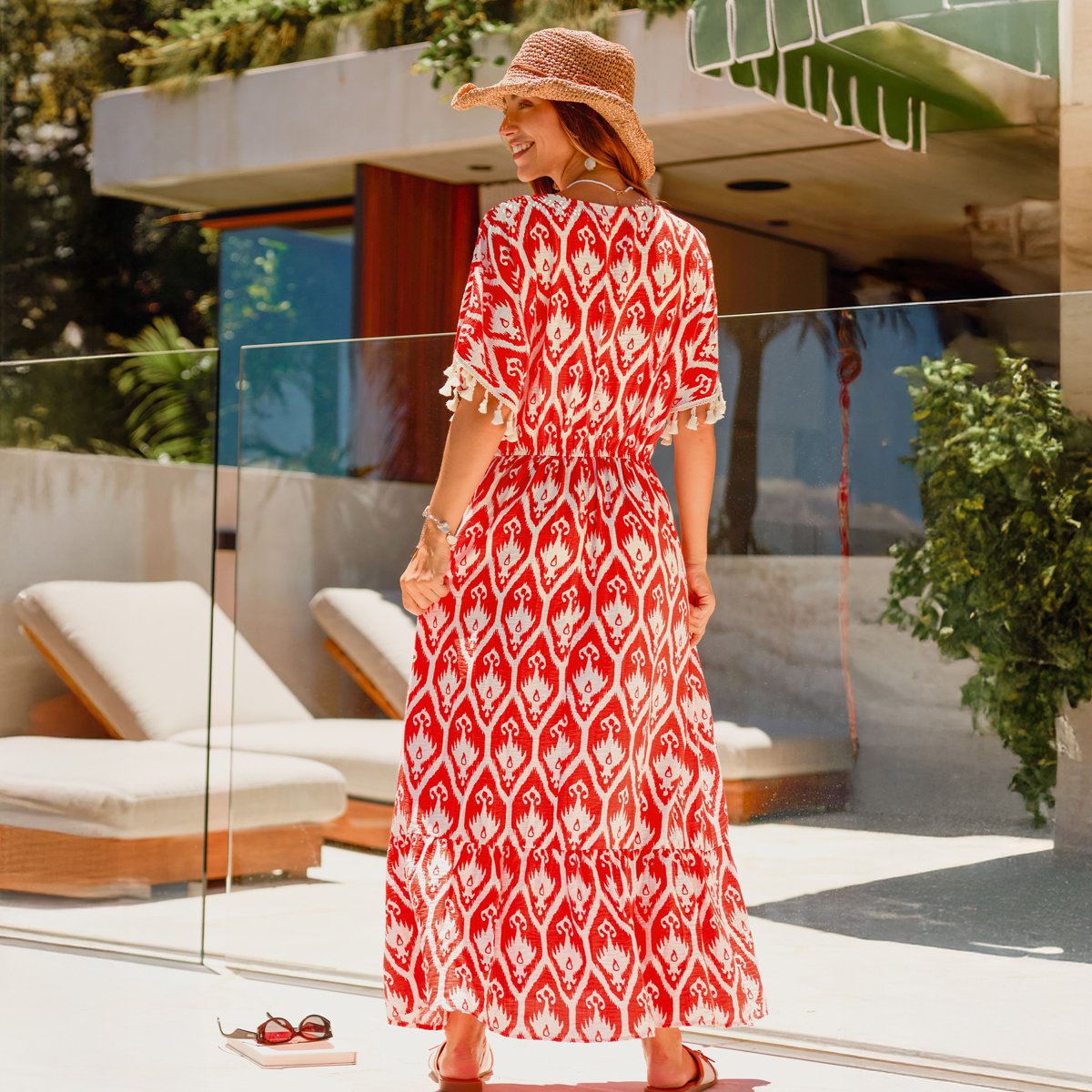 Женские платья Cupshe Women's Boho Chic Ikat Print Maxi Dress-S-Orange — фото 3