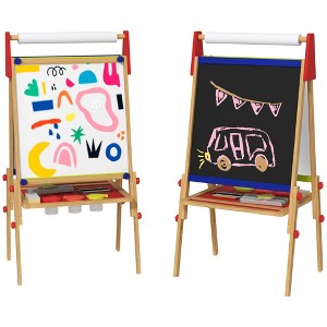 BABYYER Art Easel for Kids, Adjustable Double Sided Wooden Drawing Easel with Paper Roll, Whiteboard, Chalkboard and Storage Tray for 3-8 Years - 1 of 4