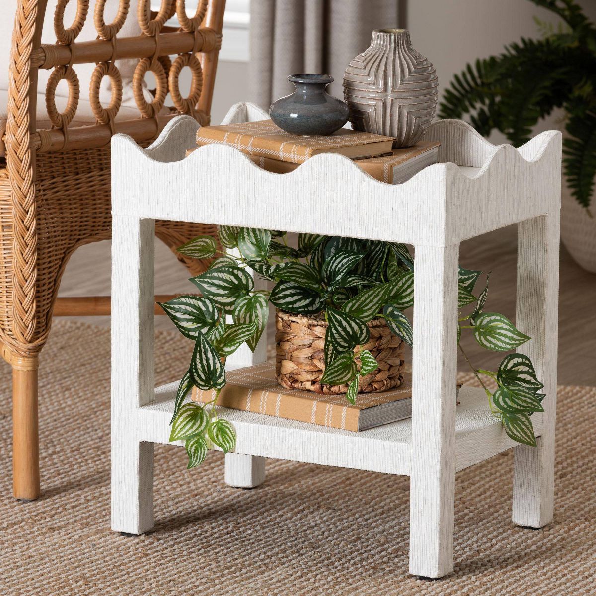 bali & pari Sebastian Grasscloth Scalloped End Table White - thumbnail 7