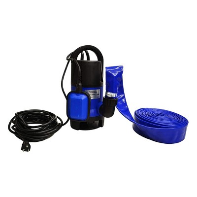 EZ Travel Portable Submersible 2,000 GPH Above Ground Swimming Pool Water Drain Pump Kit with 25 Foot Hose and Float Switch, Blue