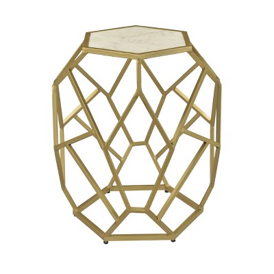 Geometric Hexagonal Accent Table White Marble/Gold Powder - Treasure Trove Accents