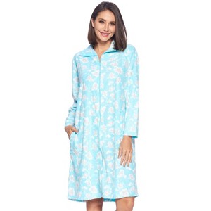 Casual Nights Women's Printed Zipper Front Micro Fleece Robe Duster - 1 of 4