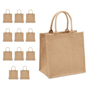 Sparkle and Bash 12 Pack Large Burlap Reusable Tote Bag with Handles for Grocery, Shopping, 12 x 12 in - 1 of 4