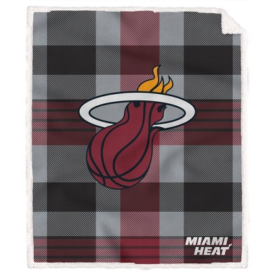 NBA Miami Heat Plaid Steel Royal Plush Faux Shearling Blanket