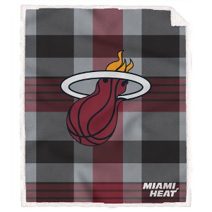 NBA Miami Heat Plaid Steel Royal Plush Faux Shearling Blanket - 1 of 1