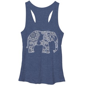 Women's Lost Gods Henna Elephant Design Racerback Tank Top - 1 of 3