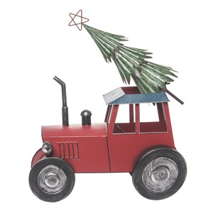 Transpac Metal 19 in. Multicolor Christmas Tractor with Tree Atop - 1 of 3