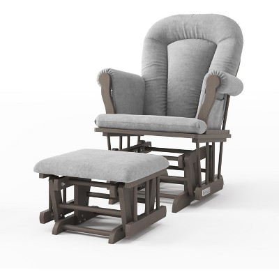 Child Craft Cozy Glider Rocker and Ottoman Set, Padded Cushion with Convenient Storage Pockets, Solid Wood Base & Frame
