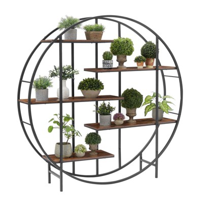 Round Wall Shelf, Wall-Mounted Circular Shelf, Wood & Iron Wall Hanging Shelves, 5-Tier Circle Shelf Wall Decor, Circular Floating Shelves
