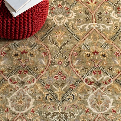 Light Green and Rust Hand-Tufted Wool Runner Rug