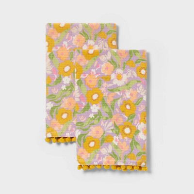 2pk Easter Floral Yellow Pom Hand Towel Purple - Threshold™