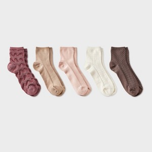 Women's Mixed Tonal Textured 5pk Ankle Socks - A New Day™ Brown/Pink/Ivory 4-10 - 1 of 3