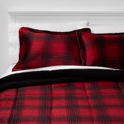King Plaid To Sherpa Corbin Comforter Sham Set Red Target