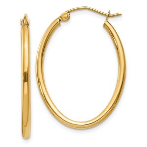 Black Bow Jewelry 2mm x 31mm Polished 14k Yellow Gold Classic Oval Hoop Earrings - 1 of 4