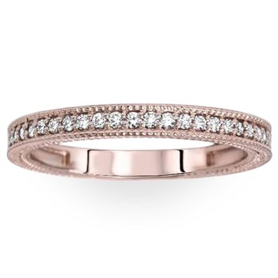 Pompeii3 VS 1/5ct Vintage Diamond Wedding Milgrain Ring 14K Rose Gold