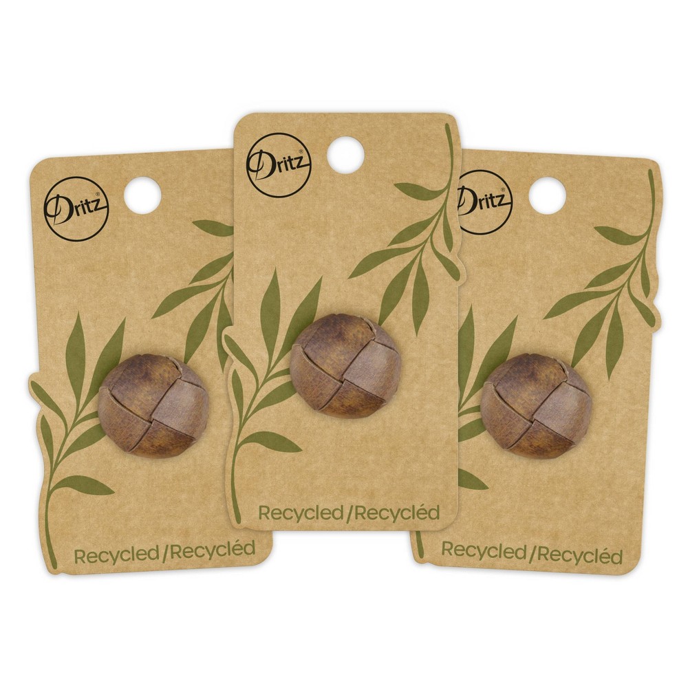Dritz 23mm Recycled Leather Round Shank Buttons: Brown Sewing Fasteners, 3-Pack, Plastic Material
