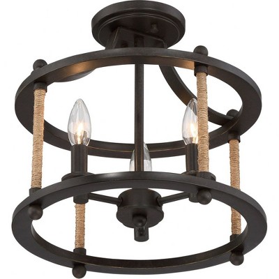 Imperial Bronze 3-Light Indoor/Outdoor Glass Semi-Flush Mount