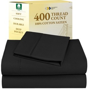 Cotton Sheets Set - Softest 400 Thread Count Bed Sheets, 100% Cotton Sateen, Cooling, Deep Pocket by California Design Den - 1 of 4