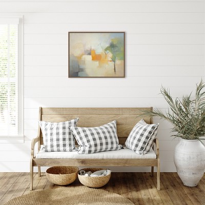 Green and Orange Abstract Landscape Canvas Art with Bronze Frame