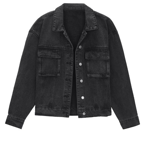 Женские куртки INSPIRE CHIC Women's Button Down Long Sleeve Oversized Denim Jacket Black Medium