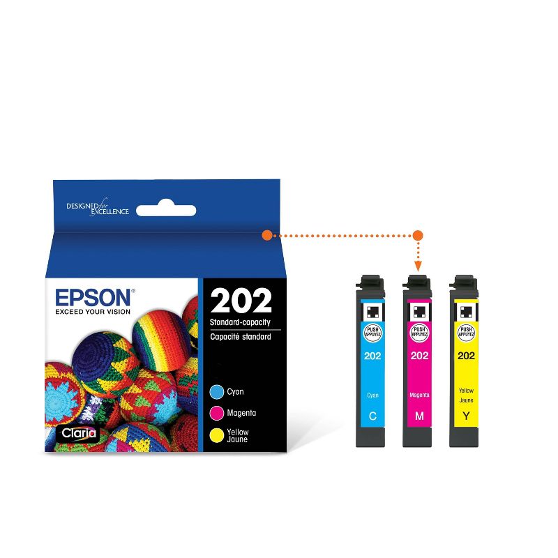 Epson 202 C/M/Y 3pk Ink Cartridges - Cyan Magenta Yellow (T202520-CP), 3 of 8