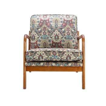 Cerys 25.59" Wide Upholstered Pattern Fabric Padded Seat and Backrest And Rubberwood Legs With Armrest Accent Chair-Maison Boucle