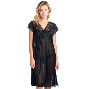 Casual Nights Women's Fancy Lace Neckline Silky Tricot Nightgown - 1 of 4