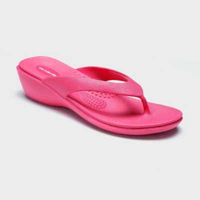 womens red wedge flip flops