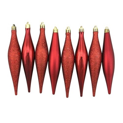 Northlight 8ct Red Shatterproof 4-Finish Finial Drop Christmas Ornaments 6" (152mm)