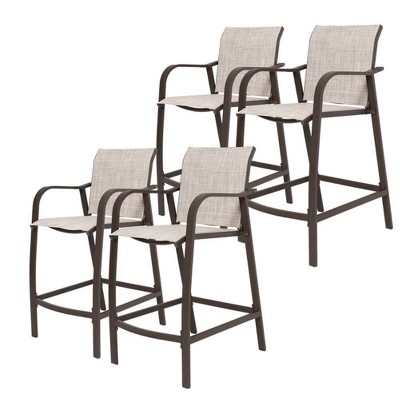 4pc Outdoor Counter Height Bar Stools - Beige - Crestlive Products