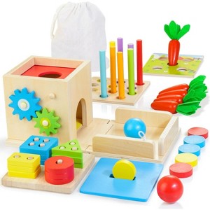 8-in-1 Wooden Montessori Play Kit with Object Permanence Box, Shape Sorter and Coin Box - 1 of 4